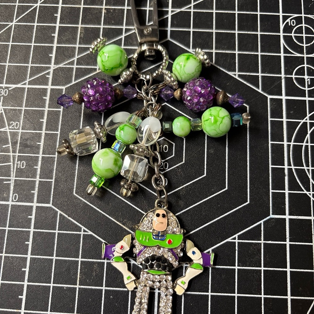 Disney buzz Lightyear  Green and Purple Beaded handbag, charm or key fob